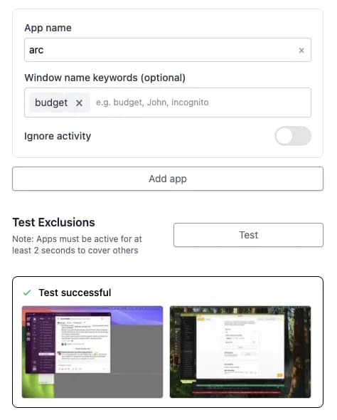 Application Exclusion Settings