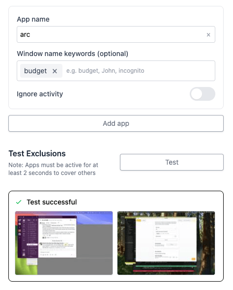Application Exclusion Settings