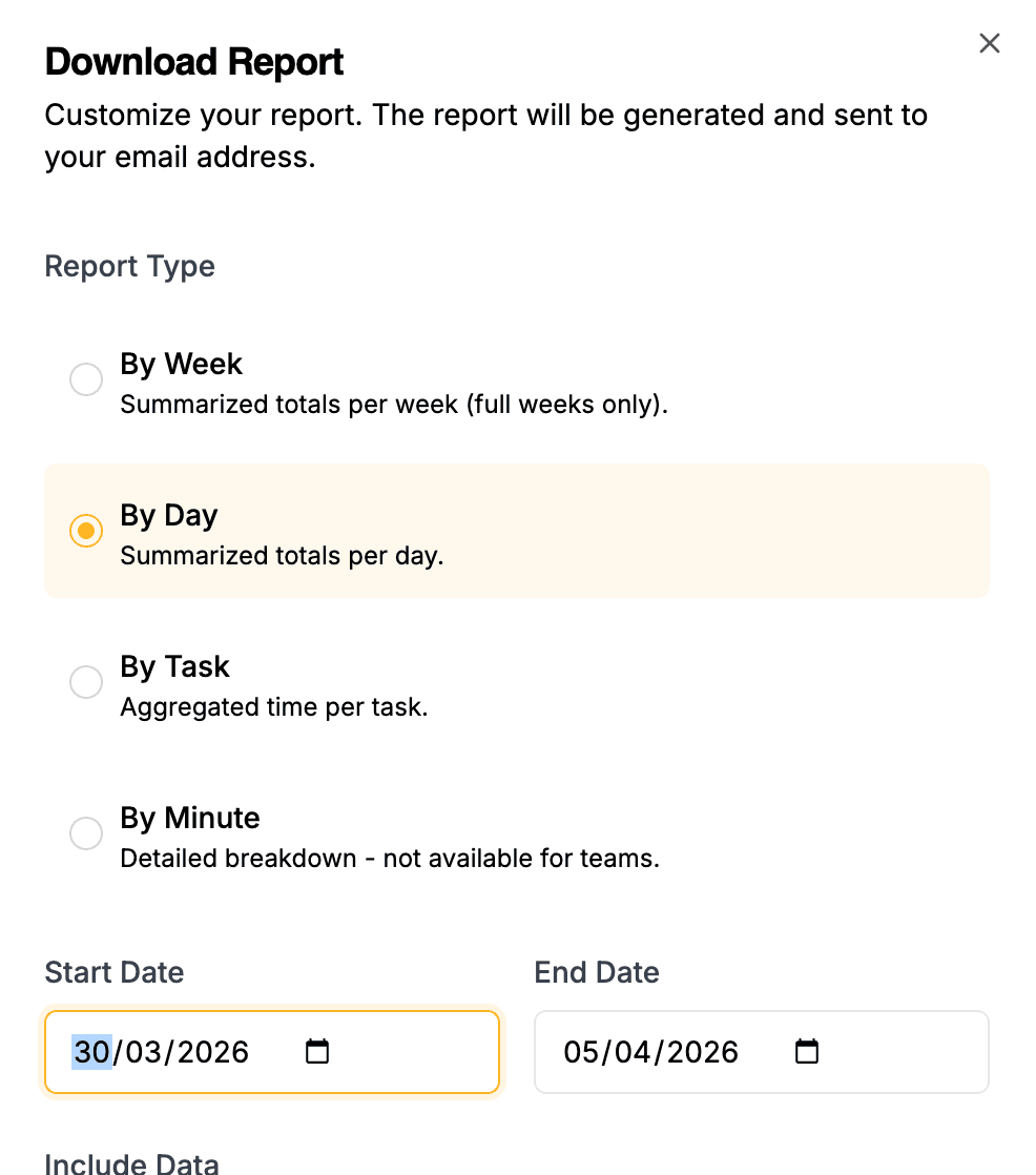 DoneThat reports and export options screenshot
