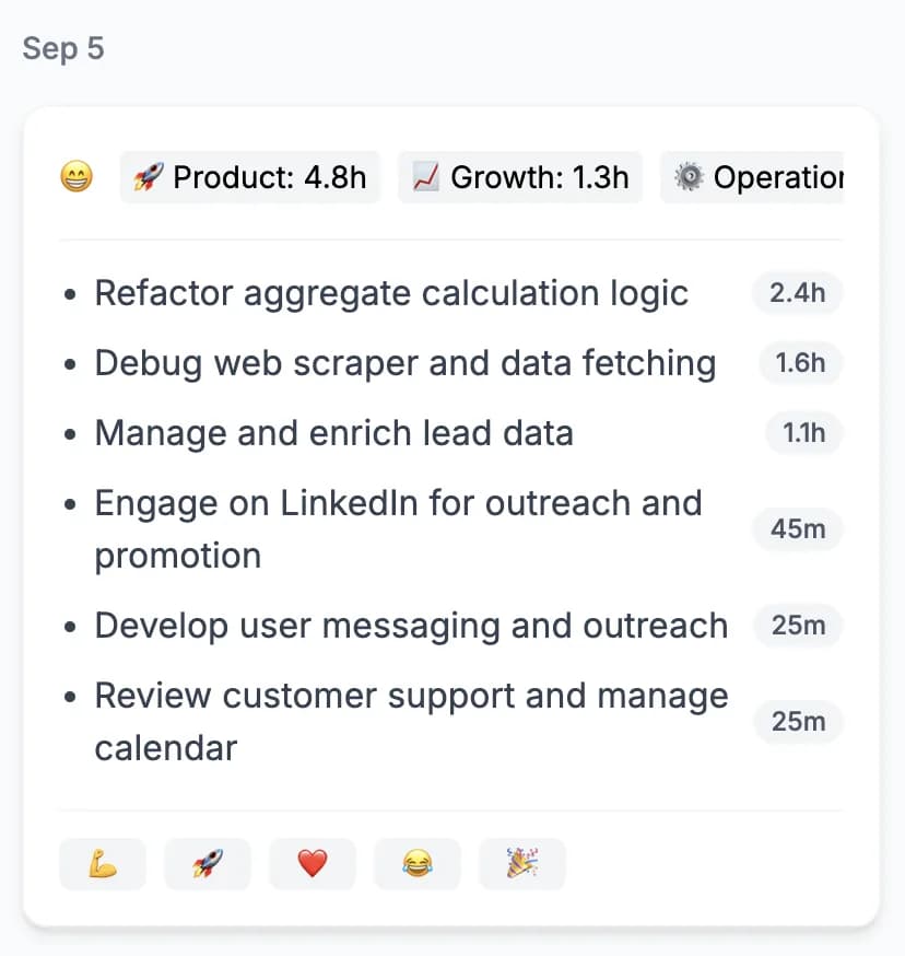 DoneThat social feed and optional sharing screenshot